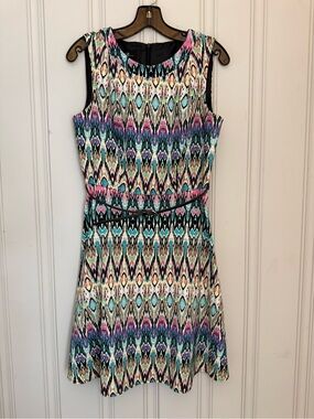 AGB Sleeveless Ikat Print Mini Dress in Pink, Teal & Black